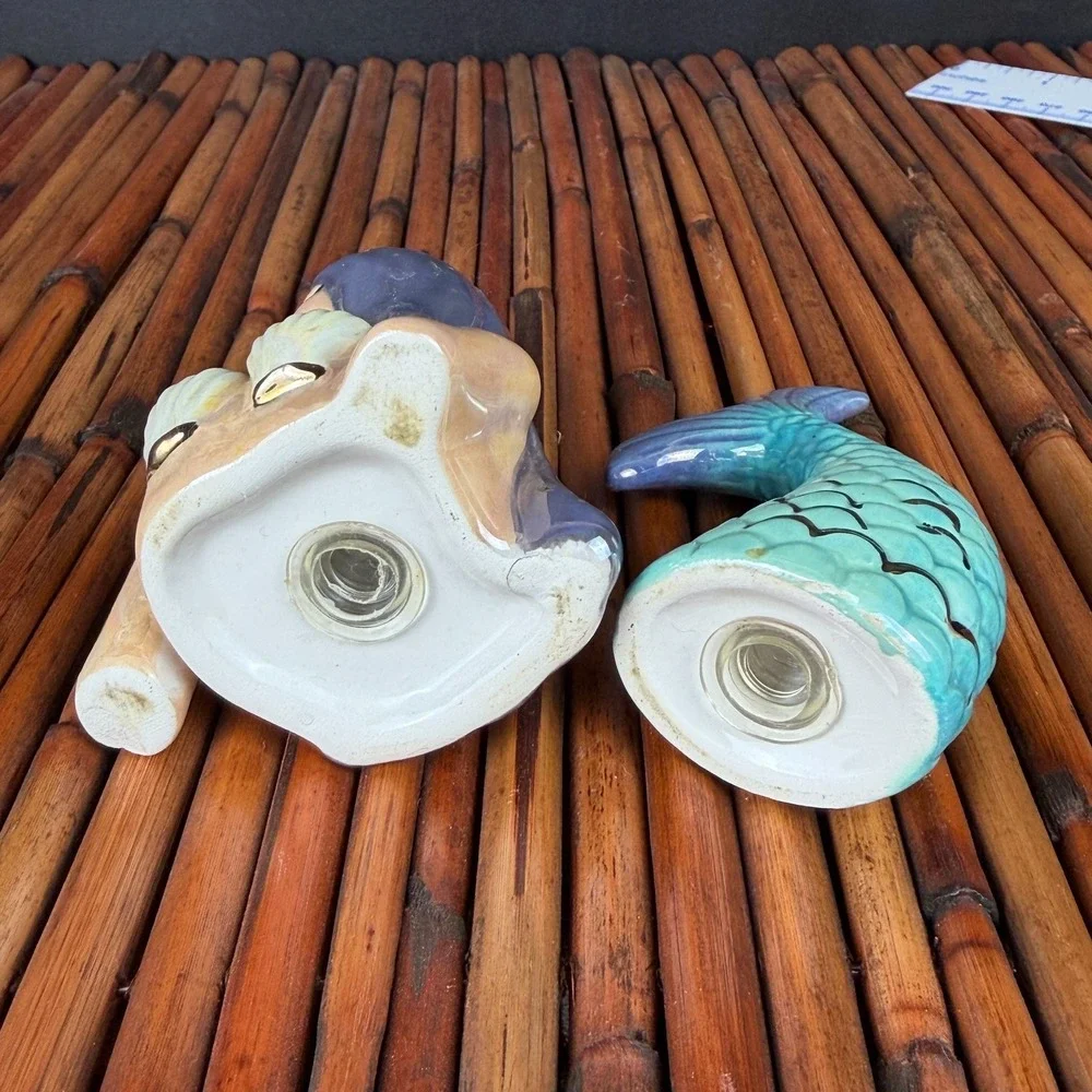 Rare‎ Lusterware Mermaid Salt and Pepper Shaker Set Tiki Bar Kitsch Beach #2006